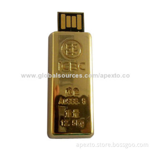 USB Stick with Gold Bullion Design, 8 or 16GB Capacity, Retractable Style, Passed CE, RoHS, FCC